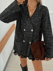 Livesso Women's Plaid Casual Versatile Winter Padded Coat - Black and White - View 1