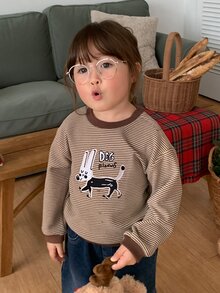 DAZY Infant/Toddler (Girl) Round Neck Striped Long Sleeve Autumn/Winter Sweatshirt - Coffee Brown - View 1