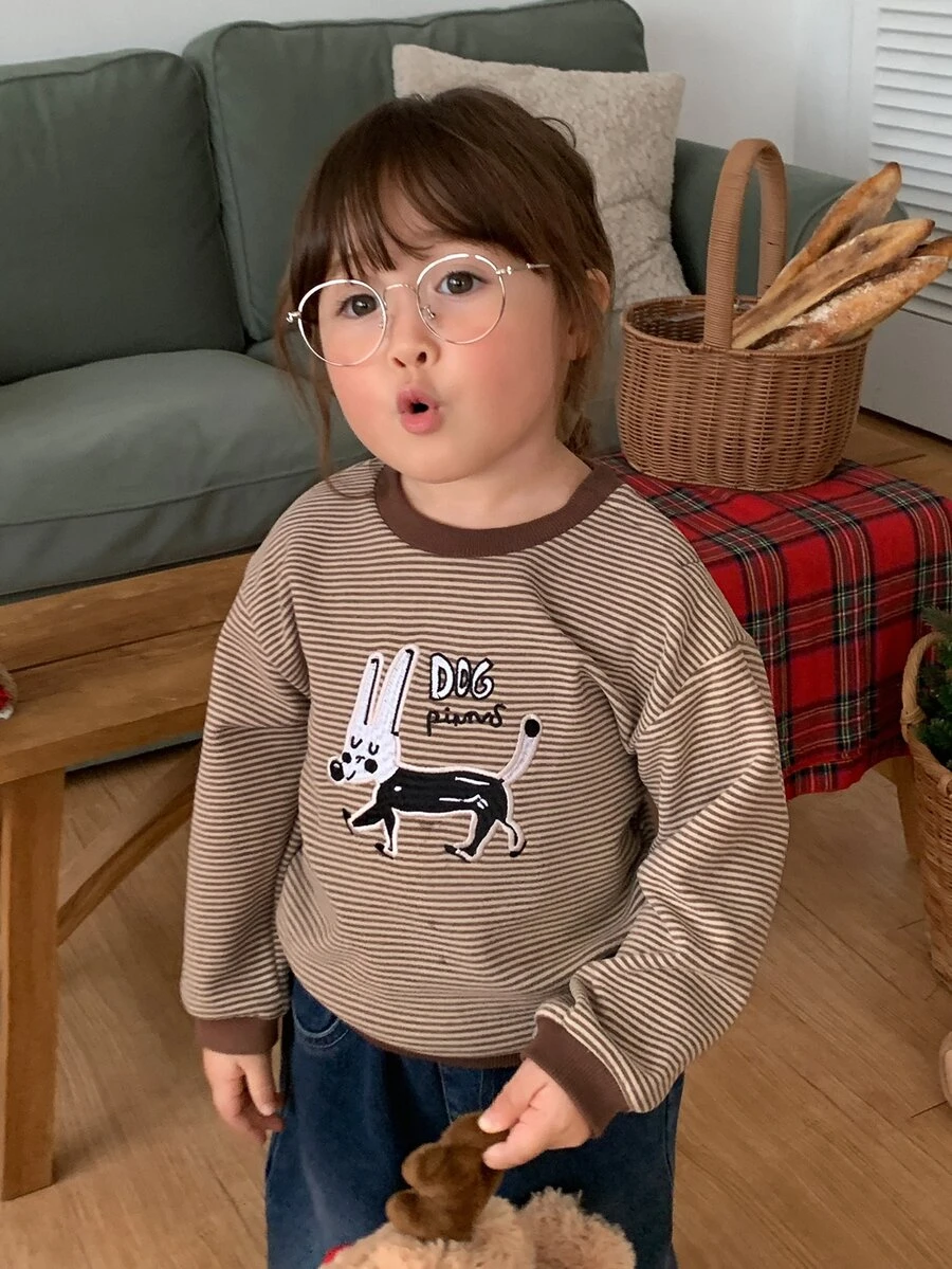 DAZY Infant/Toddler (Girl) Round Neck Striped Long Sleeve Autumn/Winter Sweatshirt - Coffee Brown - View 1