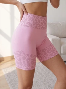 Slayform Women's Leopard Print Pleated Casual Daily Travel Sports Shorts - Pink - View 4