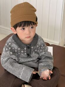 Dazy Kids Áo cardigan cổ bẻ tay dài cho bé trai sơ sinh mùa thu/đông - Xám - Xem 8