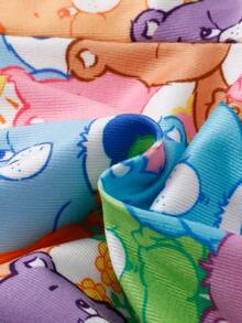 SHEIN X Care Bears GraphicGems 2件組秋冬少女聯名可愛卡通彩色彩虹熊印花柔軟舒適貼身高彈薄款圓領套頭長袖長褲家居服套裝 - 紫色 - 查看 8