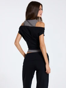 MUSERA Black Layered Detail Top Fall Winter Women Outfit Casual - Black - View 2