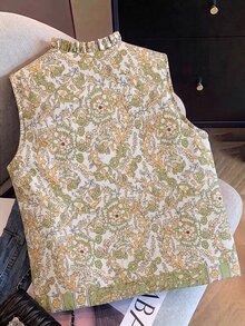 Ellevyn Women's Floral Print Button Padded Vest Jacket - Mint Green - View 2