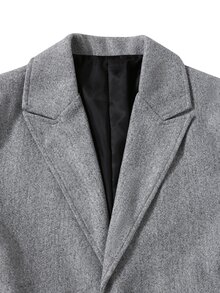 Manfinity Mode Men's Light Gray Mid-Length Wool Coat With A Notched Lapel, Single-Breasted Design With Two Buttons, Simple Cut, Slanted Pockets, Versatile Wool Coat For Autumn And Winter, Suitable For Both Business And Casual Occasions. - Light Grey - View 5
