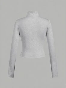 SHEIN EZwear 3件裝休閒極簡風黑色、灰色、白色針織拉鍊長袖女款T恤，適合秋冬穿著 - 彩色 - 查看 13