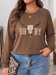 SHEIN VCAY Plus Size Women's Casual Raglan Sleeve Crew Neck Loose Fit T-Shirt, Suitable For Spring And Autumn - Multicolor - View 4