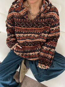 DAZY Women's Multi-Color Striped Hooded Loose Pullover Long Sleeve Casual Retro Sweatshirt - Multicolor - View 4