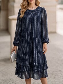 EMERY ROSE Polka Dot Casual Party Dress For Middle-Aged And Elderly Women - Navy Blue - View 7