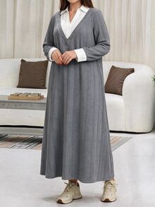 Veilorie Plus Size Women's 2 In 1 Patchwork Casual Everyday Sweatshirt - Grey - View 1