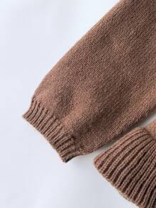 SHEIN Set Sweater Bayi, Desain Jacquard Pita Manis, Atasan Kardigan Lengan Panjang Elegan dengan Bagian Depan Terbuka Lembut dan Celana Nyaman, Eksklusif untuk Bayi Baru Lahir, Menciptakan Gaya Kasual, Sederhana Namun Modis - Coffee Brown - View 6