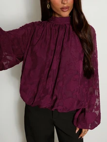 Aloruh Women's Solid Color Minimalist Applique Pattern Shirt, Casual, Suitable For Dating, Vacation, Party, Daily Outings, Gatherings, Outdoor Activities - Burgundy - View 6