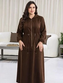 Veilorie Plus Size Women Solid Color Casual Daily Long Sleeve Sweatshirt - Brown - View 5