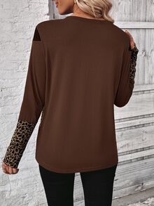EMERY ROSE Women Casual Colorblock Leopard Print T-Shirt, Autumn - Brown - View 2