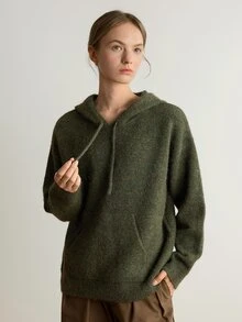 Dazy-Less Women's Comfortable Minimalist Pocket Long Sleeve Hoodie Sweater - Khaki - View 6