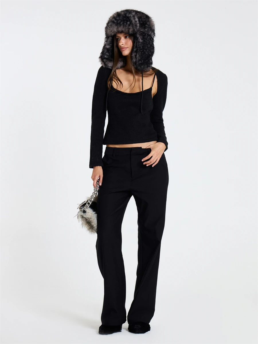 MUSERA Black Belted Waistband Straight Leg Full Length Trousers Bottoms Smart Workwear Office Everyday Essentials - Black - View 1