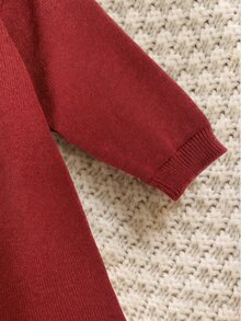 SHEIN Baby Girl Ruffled Stand Collar Casual Sweater Jumpsuit - Red - View 4