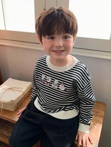 DAZY Infant (Boy) Round Neck Striped Korean Style Long Sleeve Sweater - Black and White - View 8