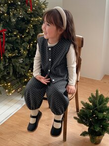 DAZY Infant/Toddler (Girl) Round Neck Polka Dot Casual Layered Korean Style Vibe Jacket Set - Grey - View 5