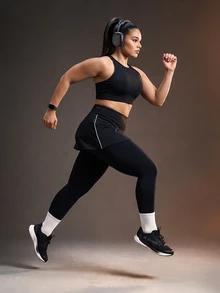 Powerista Women's Plus Size Solid Color Casual Daily Sports Bra - Black - View 4