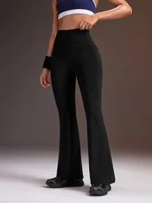 Powerista Women's Solid Color High Waist Daily Fitness Flare Leggings - Black - View 6