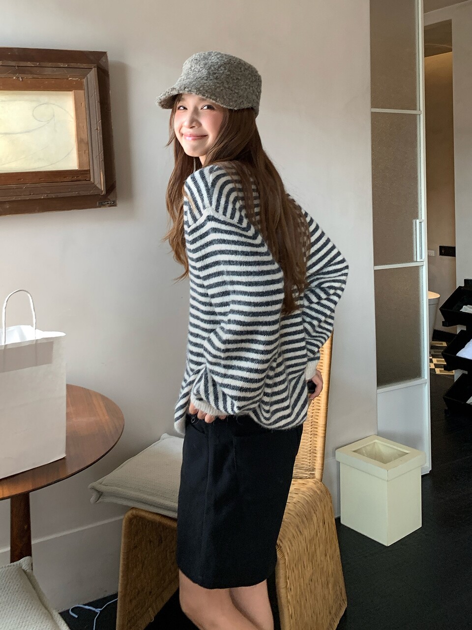 Women's V-Neck Striped Long Sleeve Sweater, Autumn/Winter