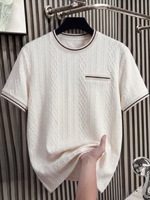 Manfinity Homme Herr T-shirt med geometriskt mönster, rund hals och kort ärm, lämplig för dagligt bruk - Aprikos - Visa 1