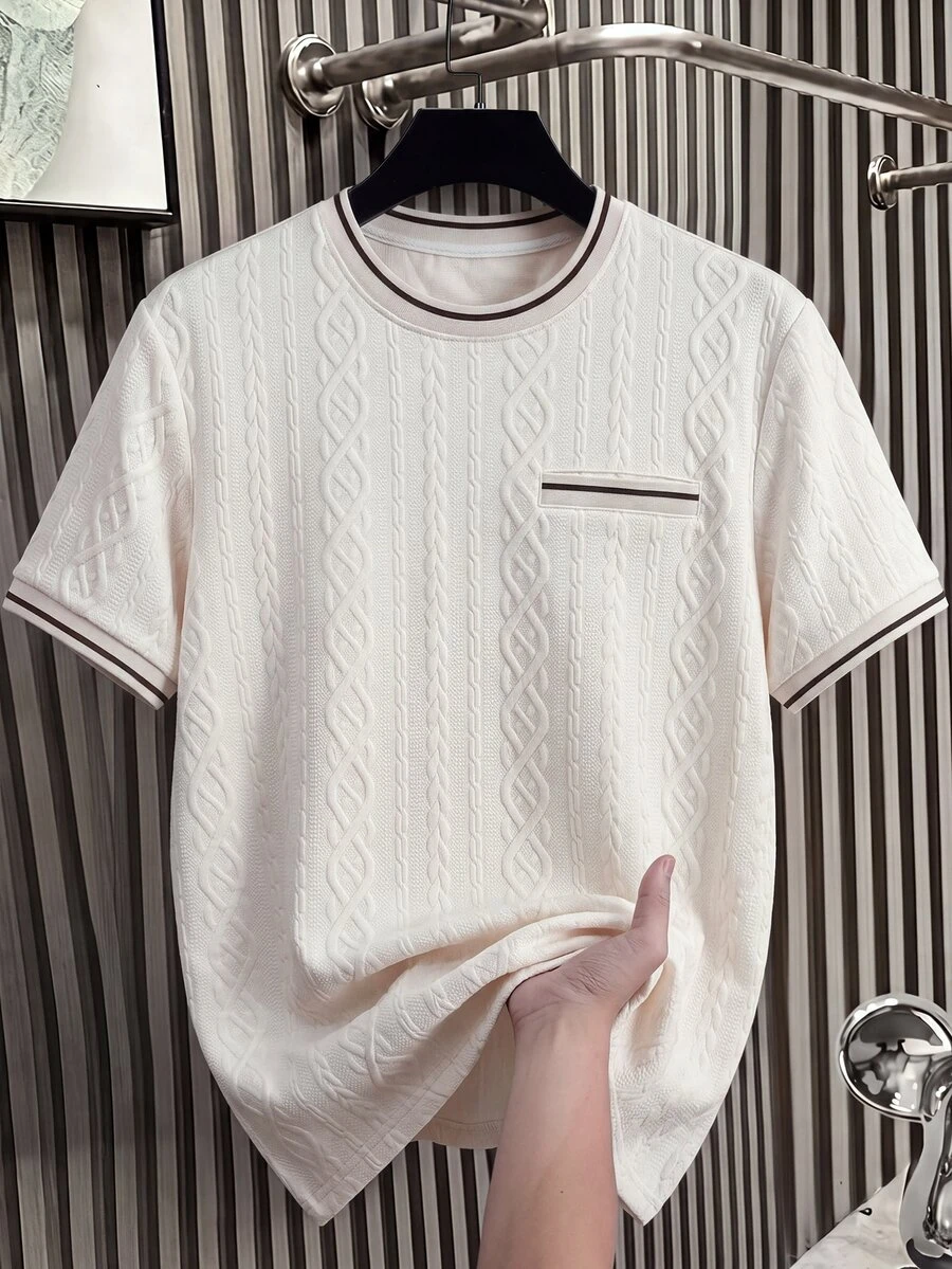 Manfinity Homme Herr T-shirt med geometriskt mönster, rund hals och kort ärm, lämplig för dagligt bruk - Aprikos - Visa 1