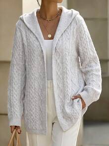 Breezaya Women's Solid Color Casual Versatile Daily Wear Hooded Cardigan - Grey - View 5