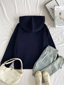 青少年女孩甜美可愛櫻桃圖案粉色拉鍊夾克 抓絨內裡保暖衛衣 秋冬款 - 藏蓝色 - 查看 2