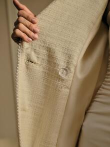 MOTF PREMIUM FASHIONABLE EXQUISITE DESIGN HIGH-END PEARL TRIM LONG SLEEVE COLLARED WOMEN'S TWEED - Apricot - View 8