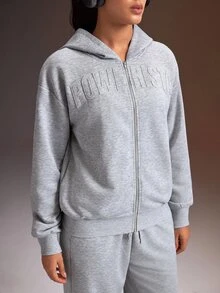 Powerista Jaket Hoodie Longgar Oversized Abu-abu untuk Wanita - Grey - View 4