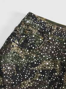 ROMWE Y2K Streetwear Camo Cool Sexy Ultra Low Waist Mini Denim Skirt For Women - Army Green - View 3