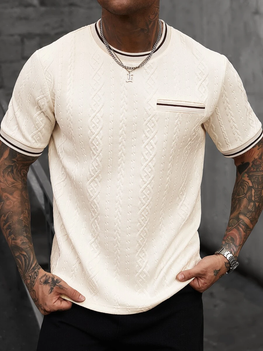 Manfinity Homme Men's Geometric Pattern Crew Neck Short Sleeve T-Shirt Suitable For Daily Wear - Apricot - View 1