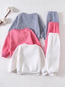 Cozy Pixies 女童兒童圖案軟綿圓領長袖套頭運動衫＋彈性長褲 6件套，百搭舒適，秋冬款 - 彩色 - 查看 10