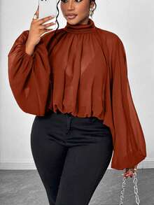 Maweii Plus Size Women's Solid Color Casual Versatile Daily Wear Shirt - Orange - View 5