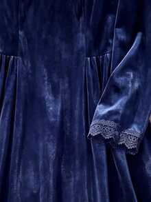 Rusticease Women's Elegant 1920 Vintage 1960s Round Neck Long Sleeve Lace Patchwork Design Dress Party Fancy Senior Navy Blue Fall - Navy Blue - View 5