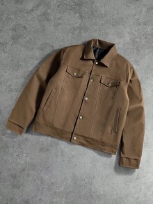 Manfinity Hypemode Men's Solid Color Brown Single-Breasted Casual Versatile Long Sleeve Jacket - Brown - View 3