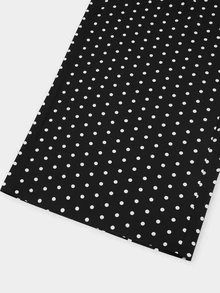 Sweetra Plus Size Women Polka Dot Pattern Asymmetrical Shoulder Top And Pants 2 Pieces Set - Black - View 10