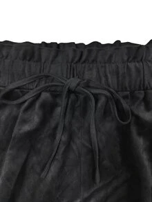 Plus Size Women's Woven Regular Fit Autumn/Winter Daily Commute Casual Multi-Color Wide Leg Pants - Black - View 6