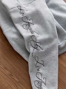 SWAVVY 男士針織時尚休閒寬鬆長袖連帽衫，附英文刺繡 - 灰色 - 查看 2