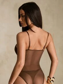 SHEIN Glamour 女款蕾絲塑形性感細肩帶背心 - 棕色 - 查看 2