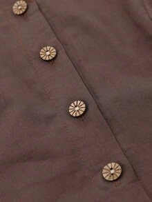 Editum Women's Coffee Brown Elegant Commute Casual Shirt-Style V-Neck Long Dress With Button Decor And Ruched Detail, Slimming And Neck-Elongating - Coffee Brown - View 8