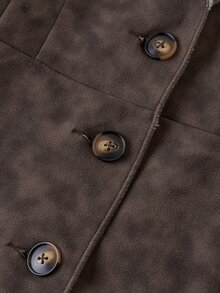 Solivie Women's Plush Patchwork Front Button Casual Regular Fit Jacket, Autumn/Winter Fall Winter 2026 Winter Clothes - Coffee Brown - View 9