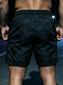 RISE LYT Men's Sports Shorts Camouflage Pattern Drawstring Urban Renaissance Street Style Casual Fashion Creative Personalized Streetwear - Black - View 2
