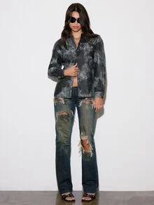 BAD SUNDAY Women's Autumn/Winter Oversized Dropped Shoulder PU Shirt, Versatile Y2K Retro Style - Black - View 3