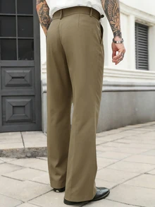 Manfinity Homme 男士黑色喇叭時尚休閒長褲 - 卡其色 - 查看 2