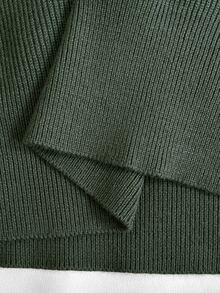 Manfinity Homme Men's Fitted Raglan Sleeve Long Sleeve Ribbed Zip Collar Pullover Knit Sweater, Men's Commute Workplace Outfit, Casual Daily Wear, Autumn/Winter Fashion Men's Sweater - Army Green - View 5