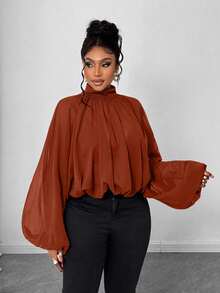 Maweii Plus Size Women's Solid Color Casual Versatile Daily Wear Shirt - Orange - View 6