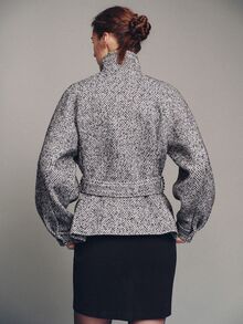 MOTF PREMIUM WOMEN'S BUTTON POCKET TWEED OVERCOAT - Black - View 8